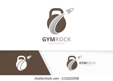 Vector sport and rocket logo combination. Gym and airplane symbol or icon. Unique fitness and flight logotype design template.