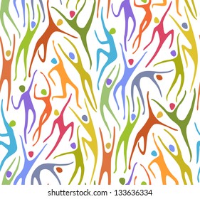 Vector sport seamless pattern with silhouettes of person. Simple abstract illustration with color figures of peoples in motion. Concept of movement, freedom, competition, activity for print and web