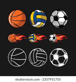 vector sport soccer, volleyball and basketball