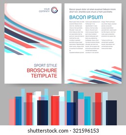 Vector sport style brochure template with abstract marine color theme semitransparent lines