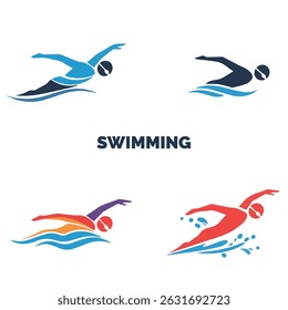 vector sport swimming, isolated colour in white background. to use in logo or icon. set 4 vector.