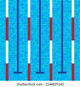 Vector Sport Swimming Pool Texture. Transparent Wave Surface Reflect. Blue Mosaic Background.