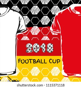 Vector sport template. Soccer cup 2018. Football hand drawn pattern set with t-shirt and flag of Germany