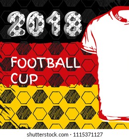 Vector sport template. Soccer cup 2018. Football hand drawn pattern set with t-shirt and flag of Germany