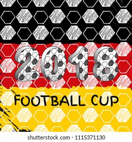 Vector sport template. Soccer cup 2018. Football hand drawn pattern set with t-shirt and flag of Germany