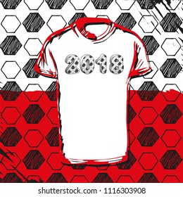 Vector sport template. Soccer cup 2018. Football hand drawn pattern set with t-shirt and flag of Poland