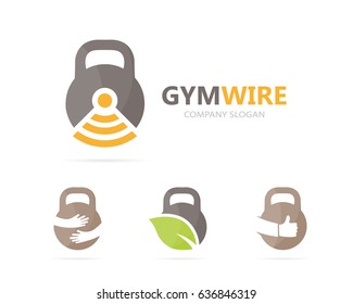 Vector of sport and wifi logo combination. Gym and signal symbol or icon. Unique fitness and radio, internet logotype design template.