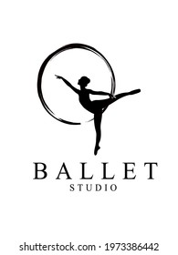 vector sport woman ballet icon logo in black and white design illustration