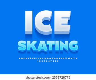 Vector sportive logo Ice Skating. 3D modern Font. White creative Alphabet Letters and Numbers set