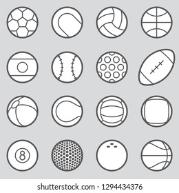 Vector sports balls of different kinds. Icon set. 