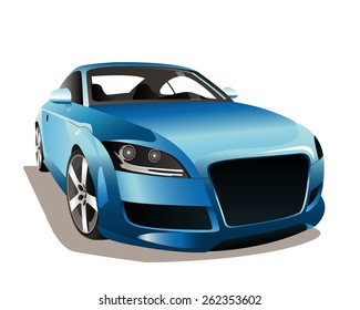 Vector Sports Car Front View. The Image Of A Sports Blue Car On A White Background. 