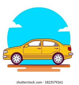 Vector sports car illustration. Car in the blue sky background