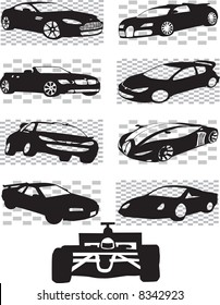 vector sports cars on checkered flags
