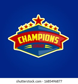 Vector Sports Champions League Emblem . Sports Logo Collection Illustration. Champion Sports League Logo Emblem Badge Graphic With Trophy