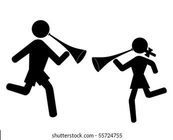 Vector of sports fans playing vuvuzelas