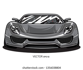 Vector sports gray car front view illustration on white background