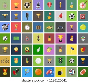 Vector Sports Icons Set - Play Tennis, Football, Rugby, Bowling, Soccer, Baseball And Basketball