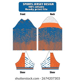 Vector sports jersey template with bold geometric design. Front and back included, perfect for sublimation printing, cycling kits, esports uniforms, and athletic apparel.