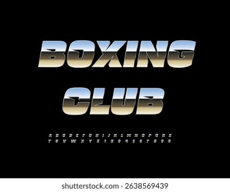 Vector Sports logo Boxing Club. Dynamic Silver Font. Trendy Cool Metallic Alphabet Letters and Numbers set.