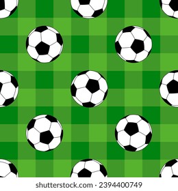 vector sports pattern with soccer balls on a green background. Football balls on the lawn