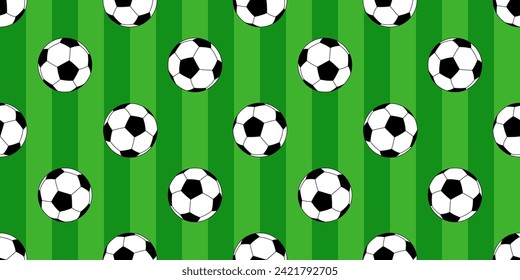 vector sports pattern with soccer balls on a green background. Football balls on the lawn