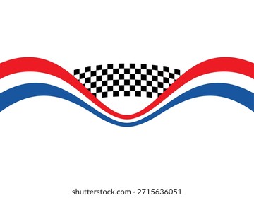Patrón deportivo de Vector en el estilo de una bandera a cuadros hecha de píxeles. Patrón para portadas, publicidad, carteles. Carreras automáticas. Competencia. cinta. Velocidad. Onda rojo-blanco-azul