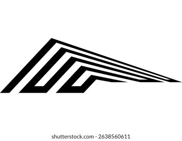 Vector sports pattern of thick black lines on a white background. Abstract design element. Trendy striped vector background. For sports car, boat, sportswear, toys. Arrow, maze. Speed