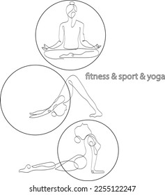 Vector sports set. Vector of lines. Logo and icons linear, spa, yoga and pilates