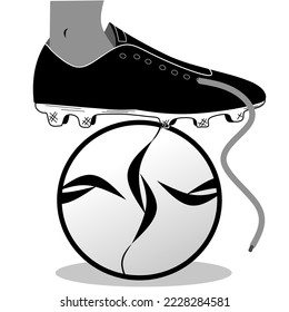 Vector sports shoes with untied shoelaces stepping on a ball