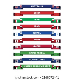 Vector sports soccer fan scarf in the national colors of Asian states and Australia on a white background.