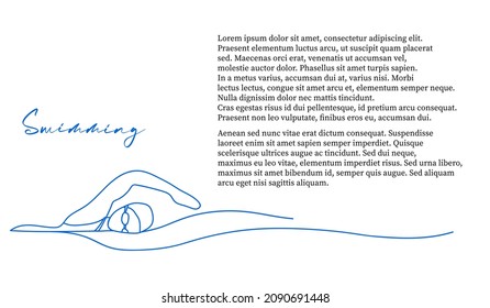 Vector sports template with a linear hand drawn swimming athlete. Swimming competition, triathlon stage.  Training healthy way of life