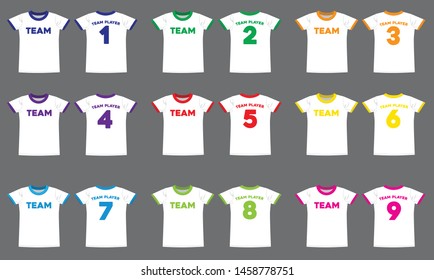 
vector sports t-shirts with colored edges and with a number on the back