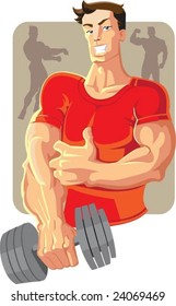 vector sportsman in red with dumbell