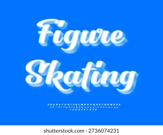 Vector Sporty emblem Figure Skating. Winter White 3D Font. Calligraphic set of Beautiful Alphabet Letters and Numbers.