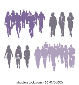 Vector Spot With Watercolors In The Form Of A Group Of People. Hand-drawn Watercolor Illustration: Silhouettes Of A Group Of People In Full Growth. Crowd