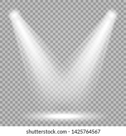 Vector spotlight. Bright light beam. Transparent realistic effect. Stage lighting.