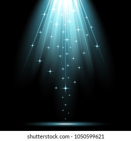 Vector spotlight effect with sequins on black background, light effect, aqua color