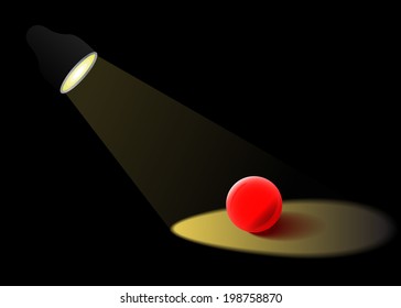 Vector spotlight illuminates red glass ball