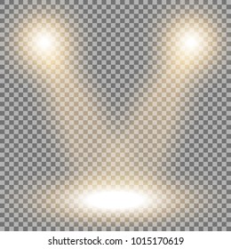 Vector spotlight, light effect isolated on transparent background, golden color