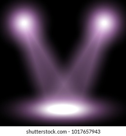 Vector spotlight, light effect isolated on black background, purple color