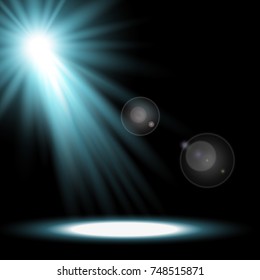 Vector spotlight, light effects. isolated on black background, aqua color