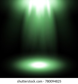 Vector spotlight, light effects. isolated on black background, green color