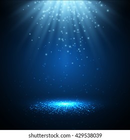 Vector spotlight with magic lights and rays of light. 