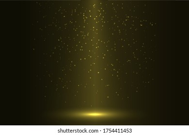 Luz de foco del vector sobre el fondo dorado. Escena de estudio con luz