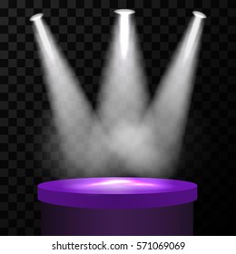 Vector spotlight. Purple podium for presentation . transparent business Light effects