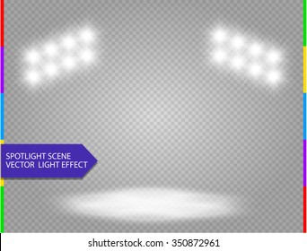 vector spotlight scene. Stadium spotlights. Glow transparent background