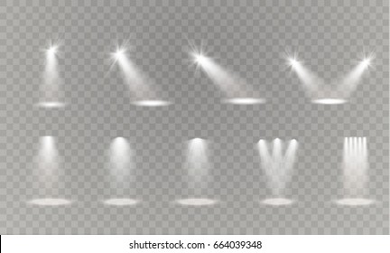 Vector spotlight and star. Light effect.Scene illumination, transparent effects on a plaid dark background.