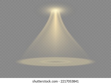 El foco del vector. Efecto de la luz de color amarillo. Efecto luminoso aislado dorado brillante. Diseño de efecto especial de destellos de chispa. Elemento vector Ray. Amarillo brillante aislado transparente.