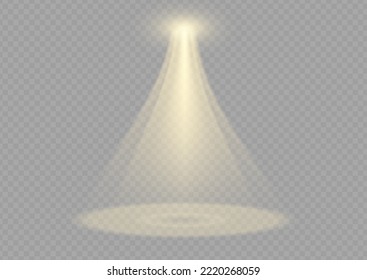 Vektorfoto. Gelber Farblichteffekt. Glühender, isolierter goldener Lichteffekt. Spark-Scheinwerfer Spezialeffektdesign. Ray-Vektorelement. Glühend einzeln gelb transparent.