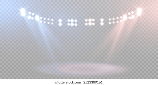 Vector spotlights with bright light for stage lighting. Spotlight with bright white light. Vector spotlight for studio. Vector illustration